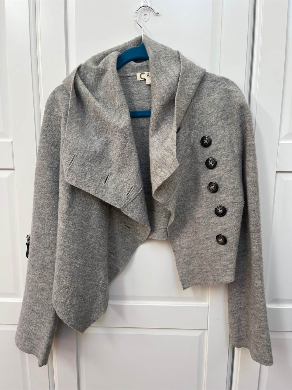 Anthropologie Light Gray Draped Button-Accent Blazer